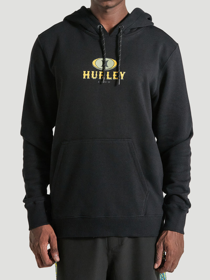 Moletom Canguru Preto Estampado Hurley Retrô Waves