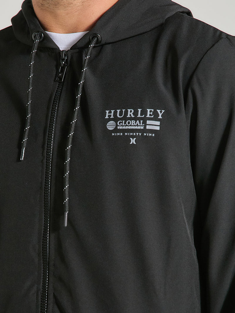 Jaqueta Corta Vento Com Capuz Preta Hurley Globo
