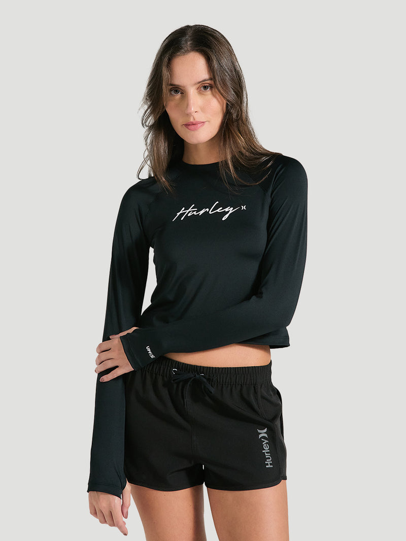 Camiseta Surf Feminina Manga Longa Preta UV Hurley O&O