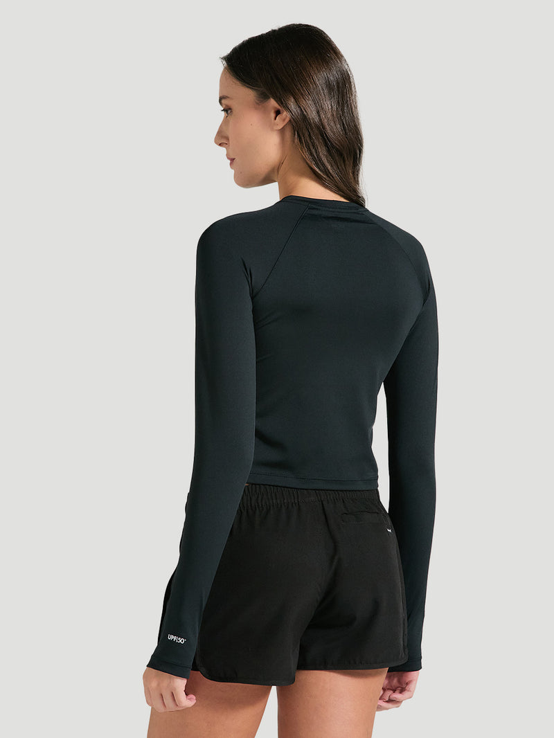 Camiseta Surf Feminina Manga Longa Preta UV Hurley O&O