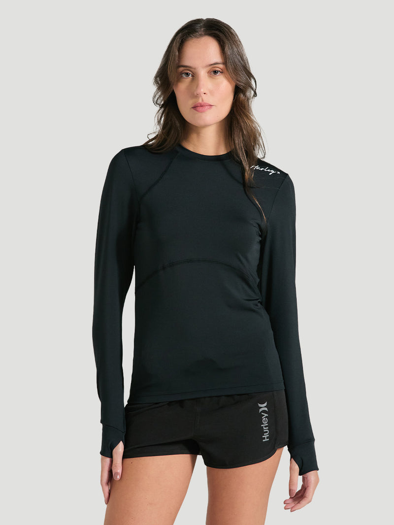 Camiseta De Lycra Feminina Manga Longa Preta UV Hurley Line
