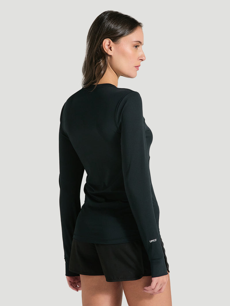 Camiseta De Lycra Feminina Manga Longa Preta UV Hurley Line