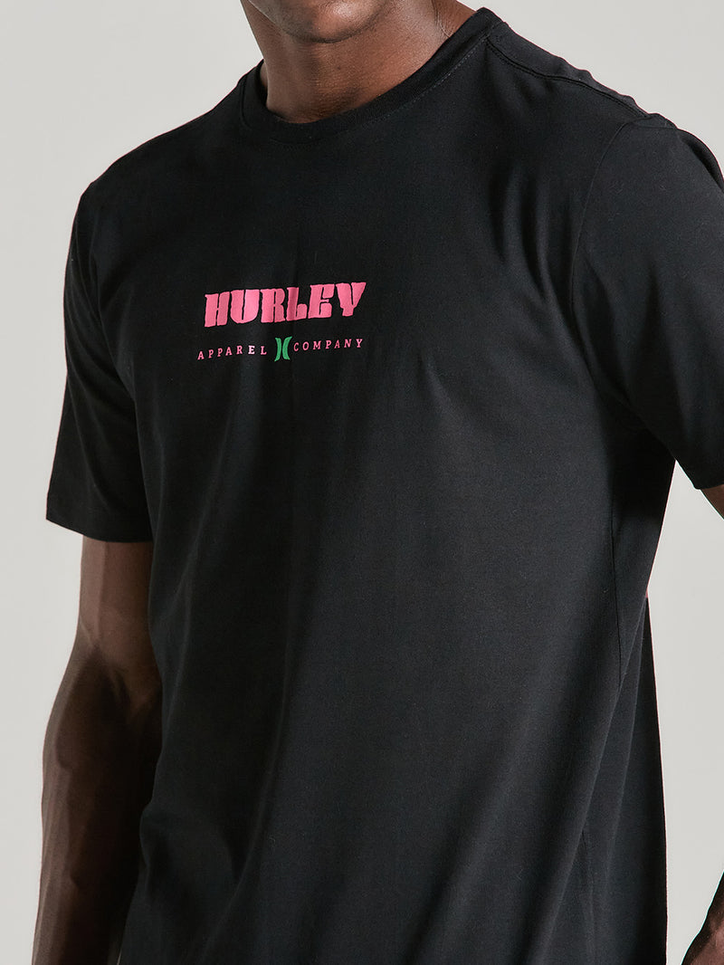 Camiseta Manga Curta Preta Estampada Hurley Surf Noise