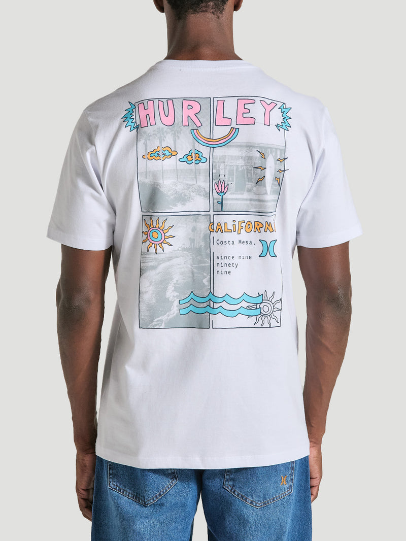 Camiseta Branca Manga Curta Casual Estampada Hurley Califun