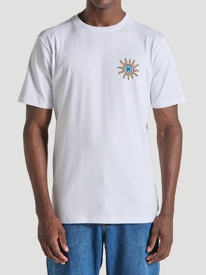 Camiseta Branca Manga Curta Casual Estampada Hurley Califun