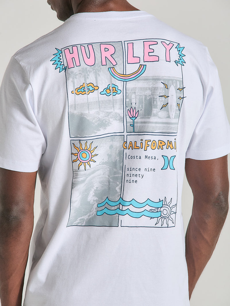 Camiseta Branca Manga Curta Casual Estampada Hurley Califun