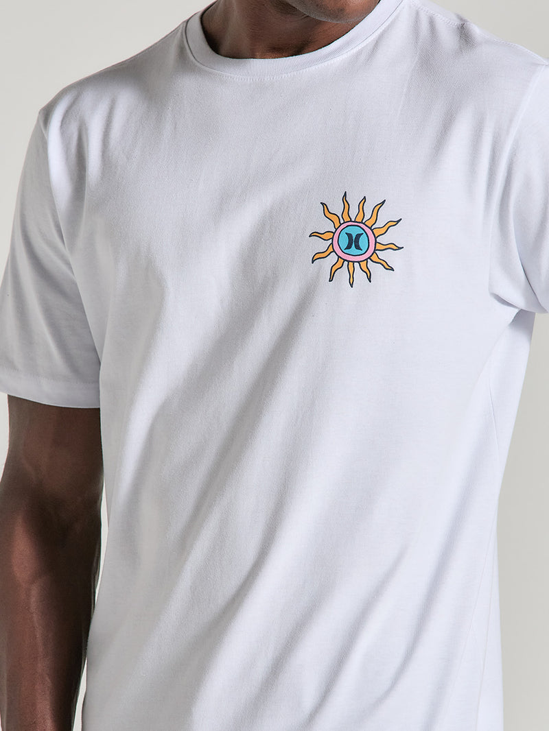 Camiseta Branca Manga Curta Casual Estampada Hurley Califun