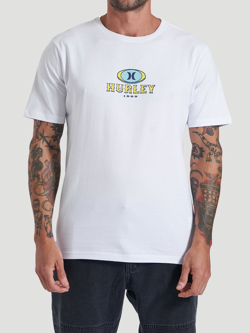 Camiseta Branca Manga Curta Slim Hurley Retro Waves