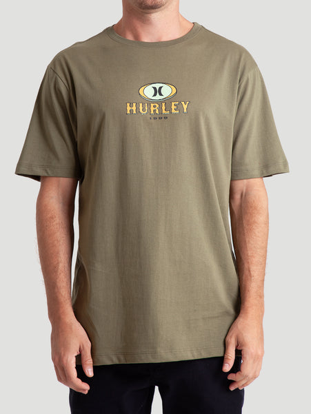 Camiseta Verde Militar Manga Curta Slim Hurley Retro Waves