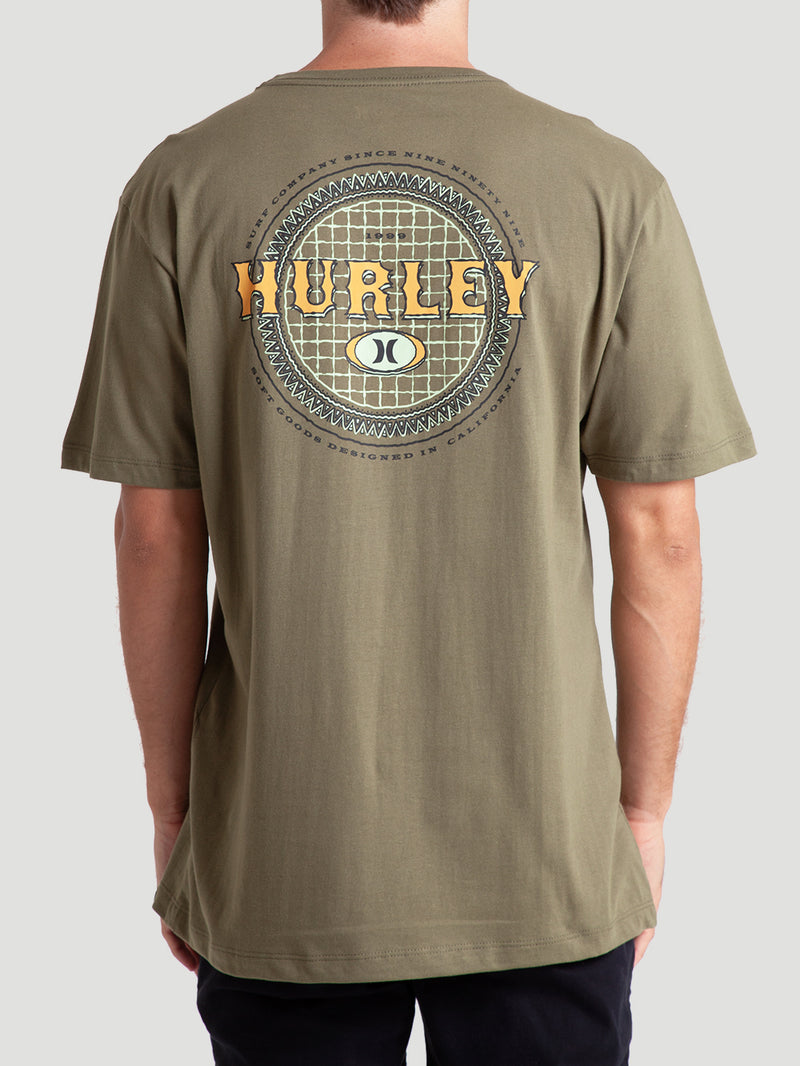 Camiseta Verde Militar Manga Curta Slim Hurley Retro Waves