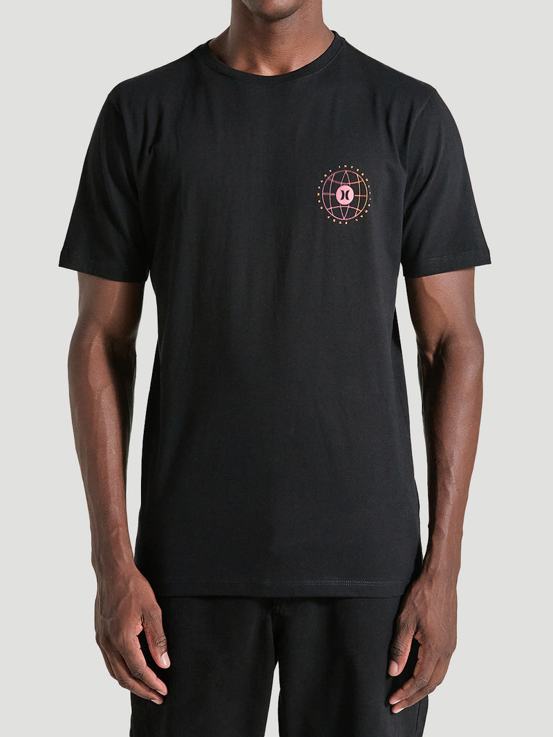 Camiseta de Algodão Preta Manga Curta Hurley Level