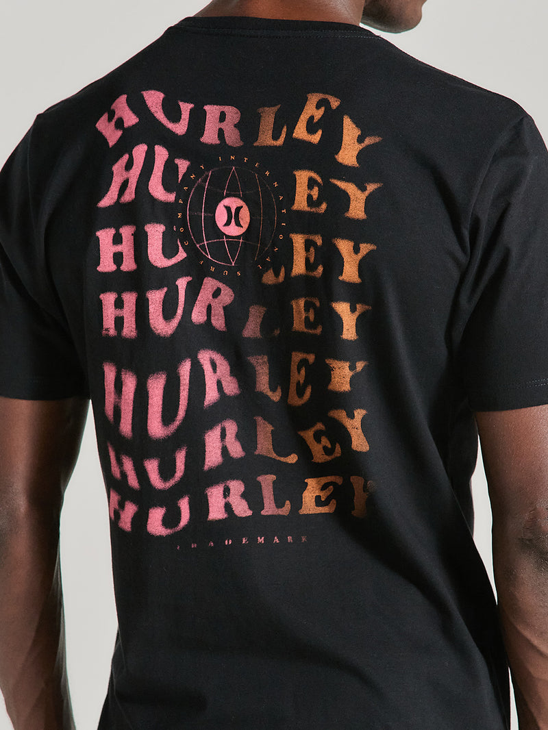 Camiseta de Algodão Preta Manga Curta Hurley Level