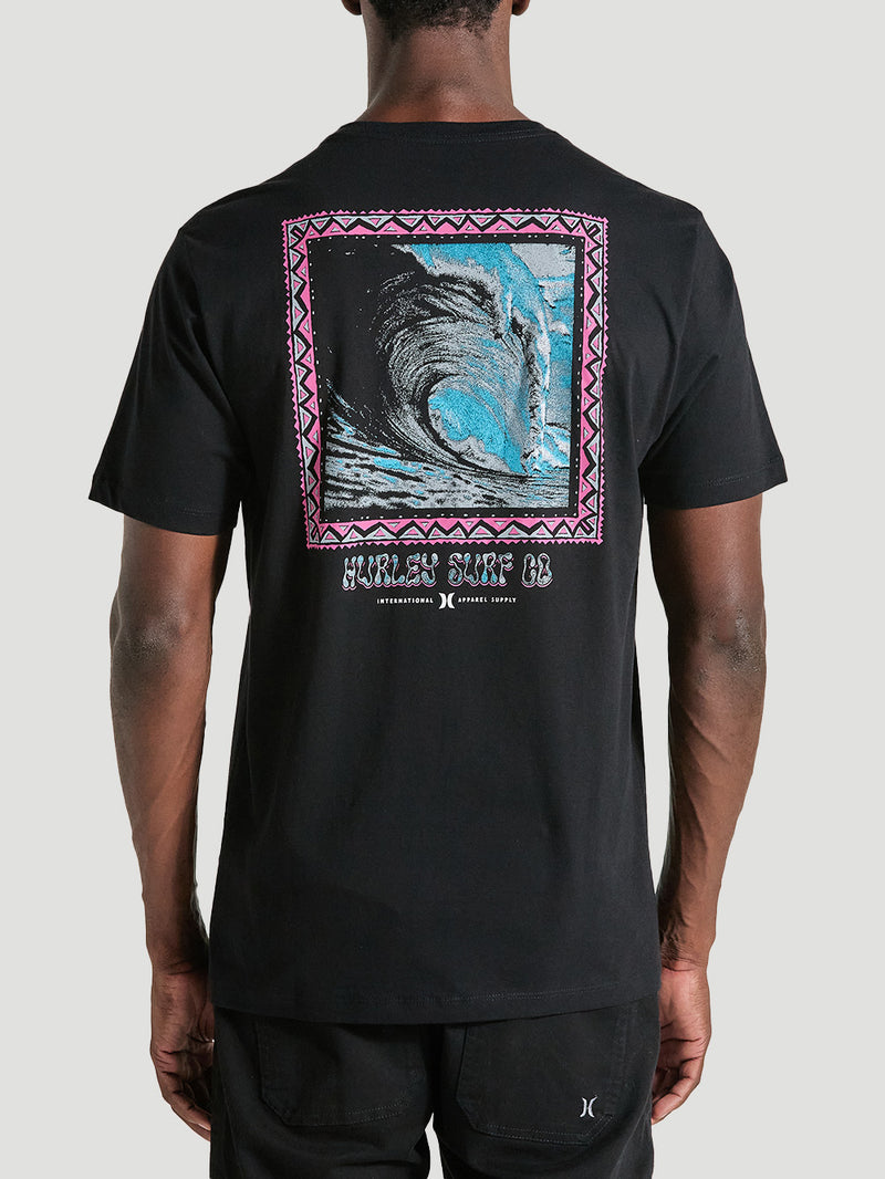 Camiseta Básica Manga Curta em Meia Malha Preta Hurley Poster