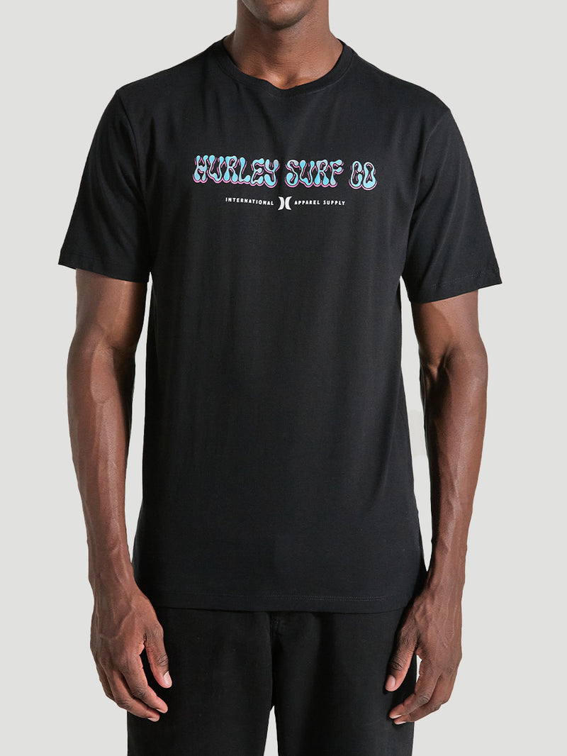 Camiseta Básica Manga Curta em Meia Malha Preta Hurley Poster