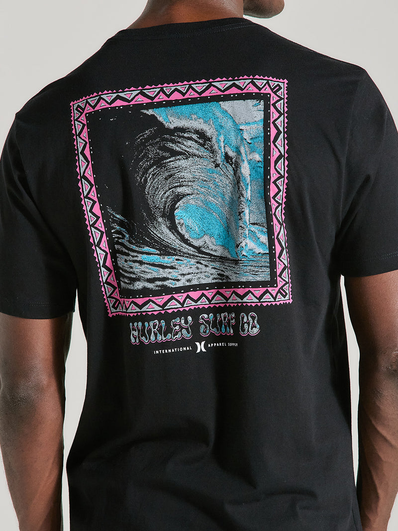 Camiseta Básica Manga Curta em Meia Malha Preta Hurley Poster