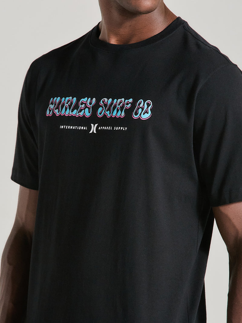 Camiseta Básica Manga Curta em Meia Malha Preta Hurley Poster