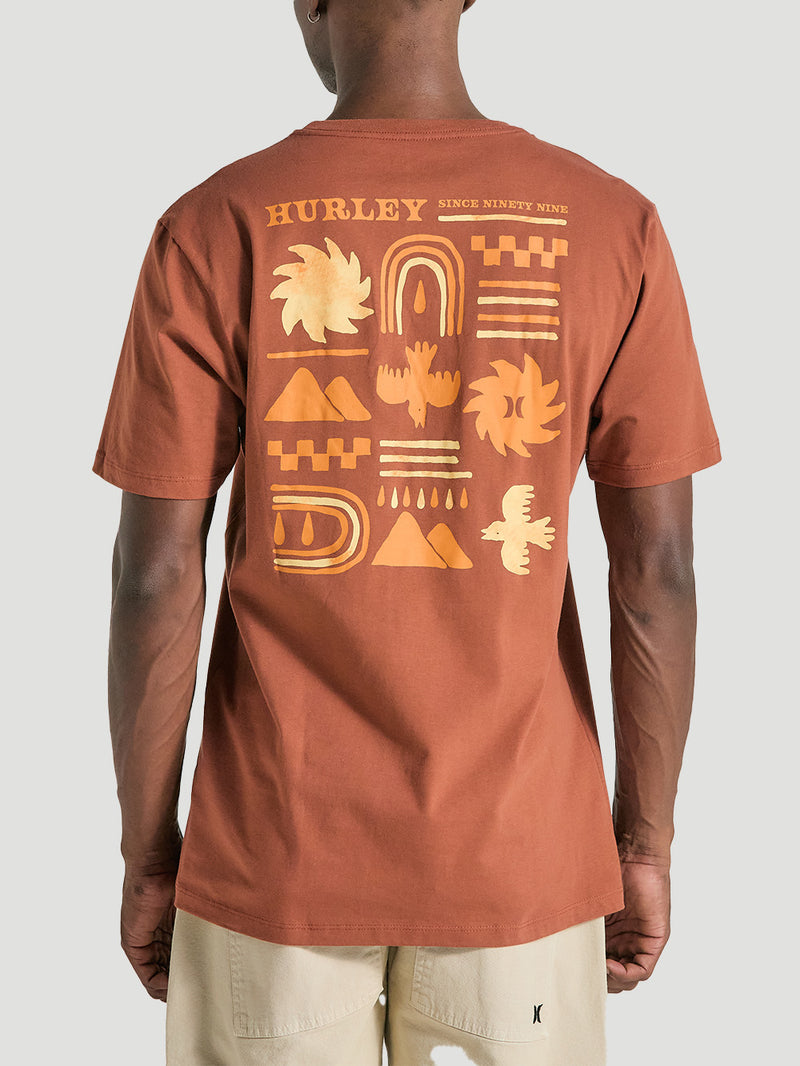 Camiseta de Algodão Estampada Manga Curta Marrom Hurley Cave