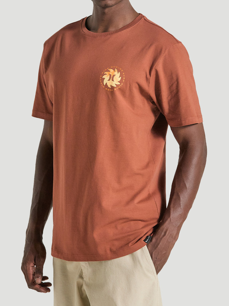 Camiseta de Algodão Estampada Manga Curta Marrom Hurley Cave