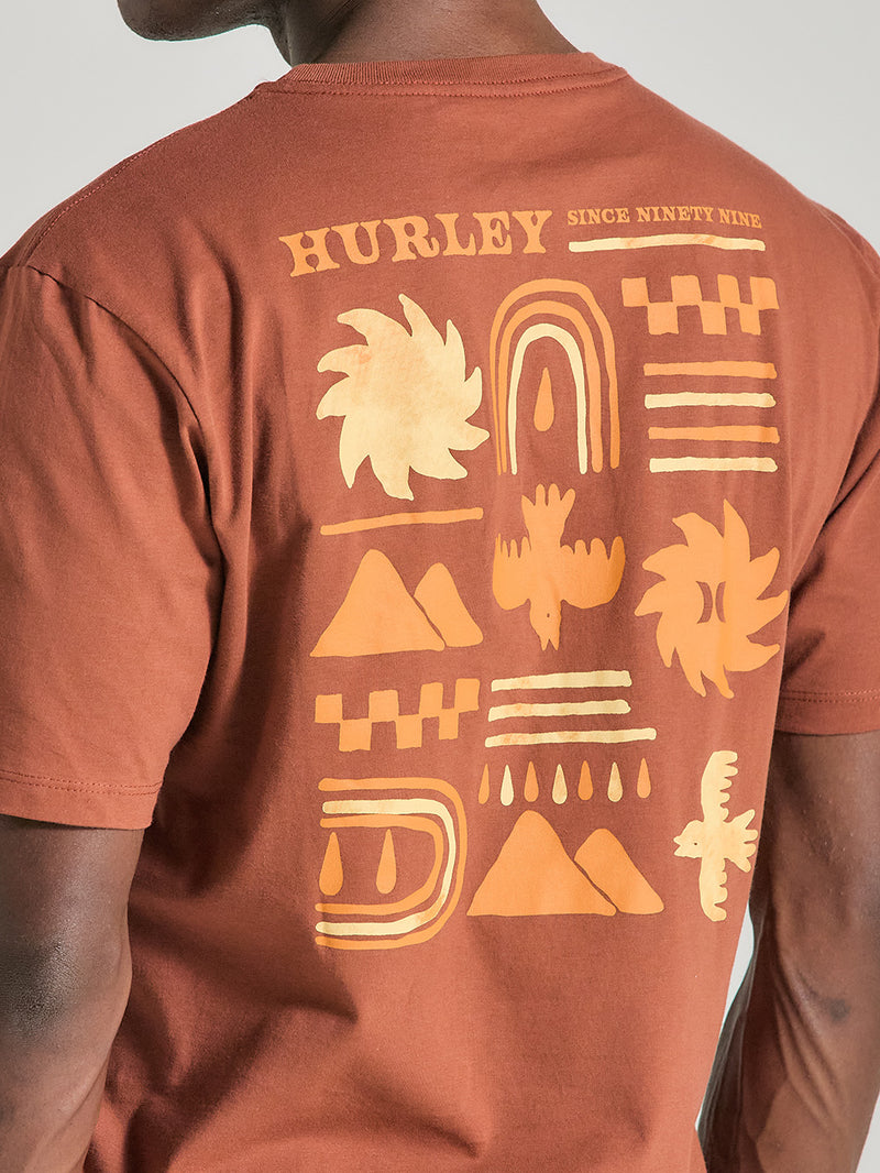 Camiseta de Algodão Estampada Manga Curta Marrom Hurley Cave