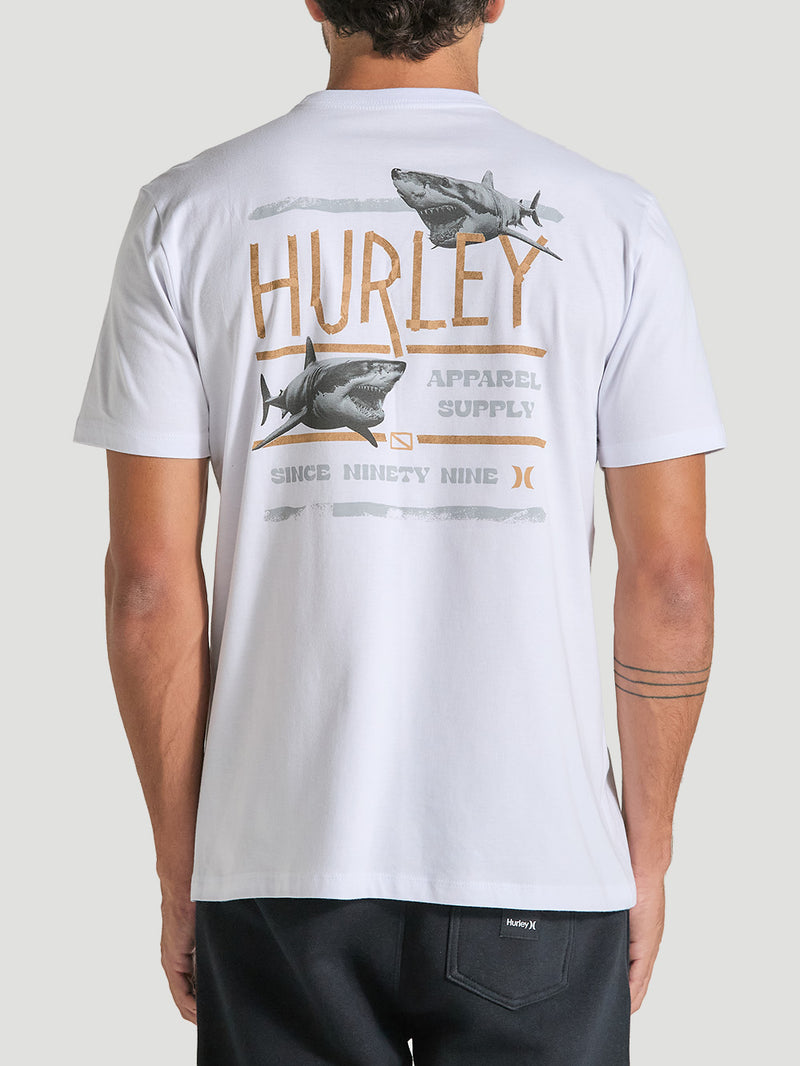 Camiseta Estampada Algodão Branca Hurley Shark