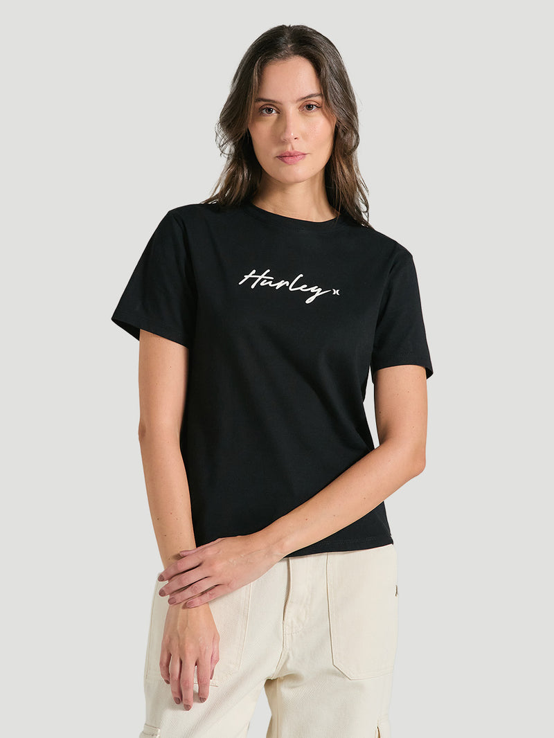 Camiseta Feminina Básica Preta Manga Curta Hurley Line