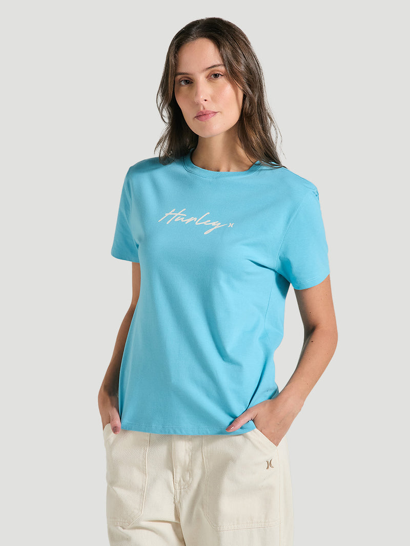 Camiseta Feminina Básica Azul Manga Curta Hurley Line