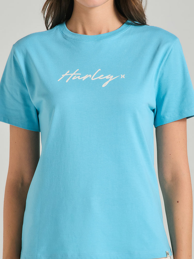 Camiseta Feminina Básica Azul Manga Curta Hurley Line
