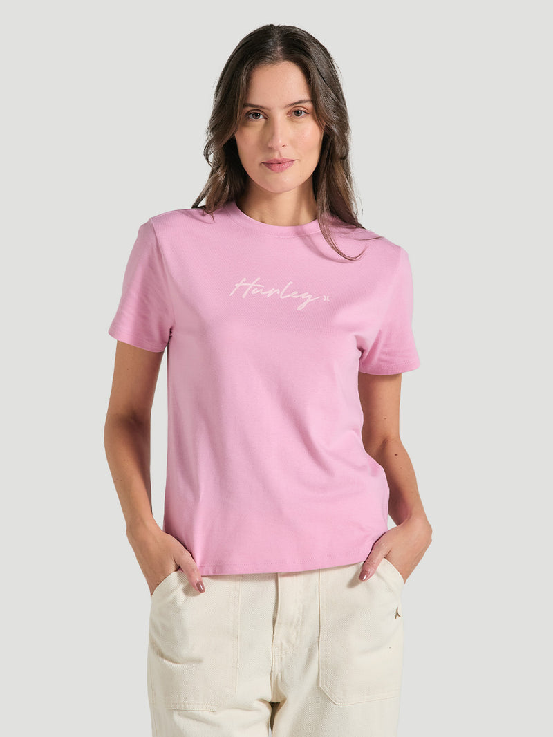 Camiseta Feminina Básica Rosa Manga Curta Hurley Line