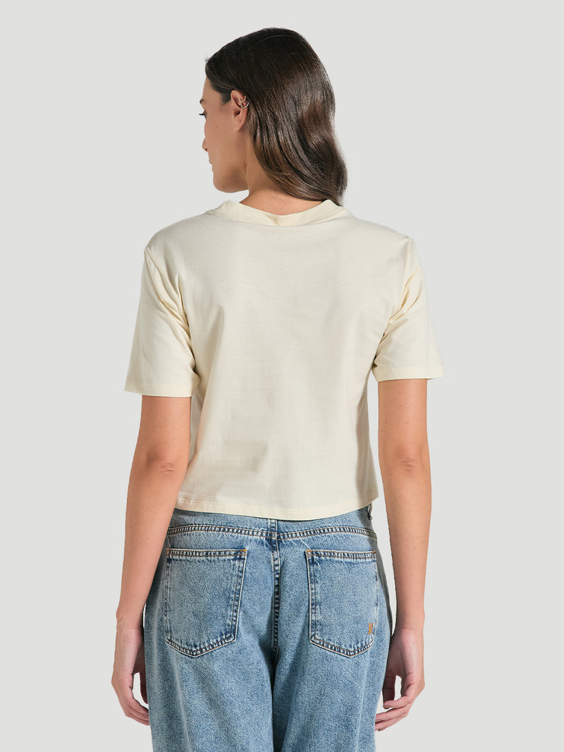 Camiseta Cropped Off White Manga Curta Hurley Line
