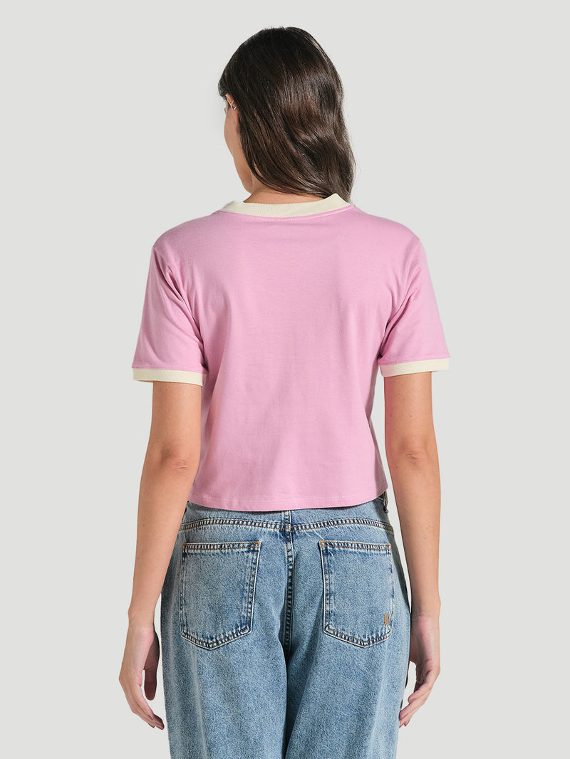 Blusa Cropped Rosa Manga Curta Hurley Palm