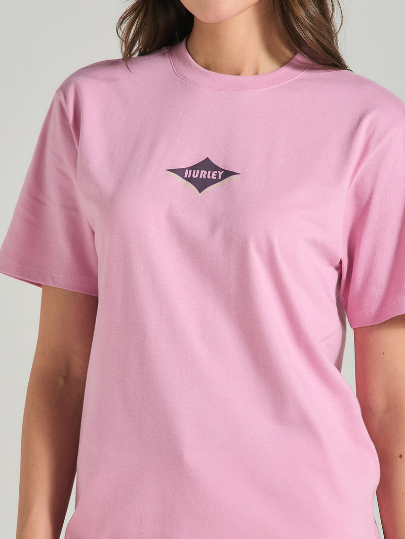 Camiseta de Algodão Feminina Rosa Manga Curta Hurley Wave Frame