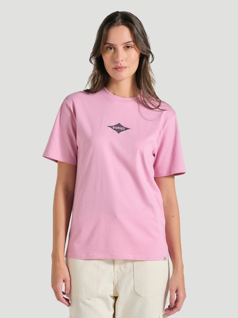 Camiseta de Algodão Feminina Rosa Manga Curta Hurley Wave Frame