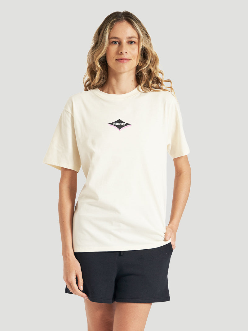 Camiseta de Algodão Feminina Off White Manga Curta Hurley Wave Frame