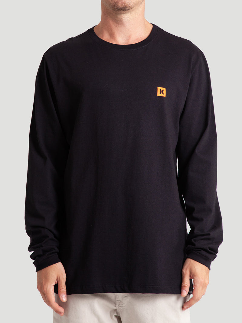 Camiseta Básica Preta Manga Longa Hurley Mini Icon II