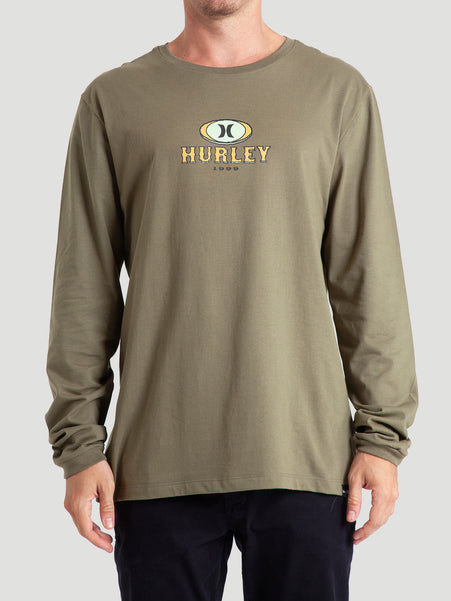 Camiseta Verde Militar Manga Longa Em Algodão Hurley Retro Waves