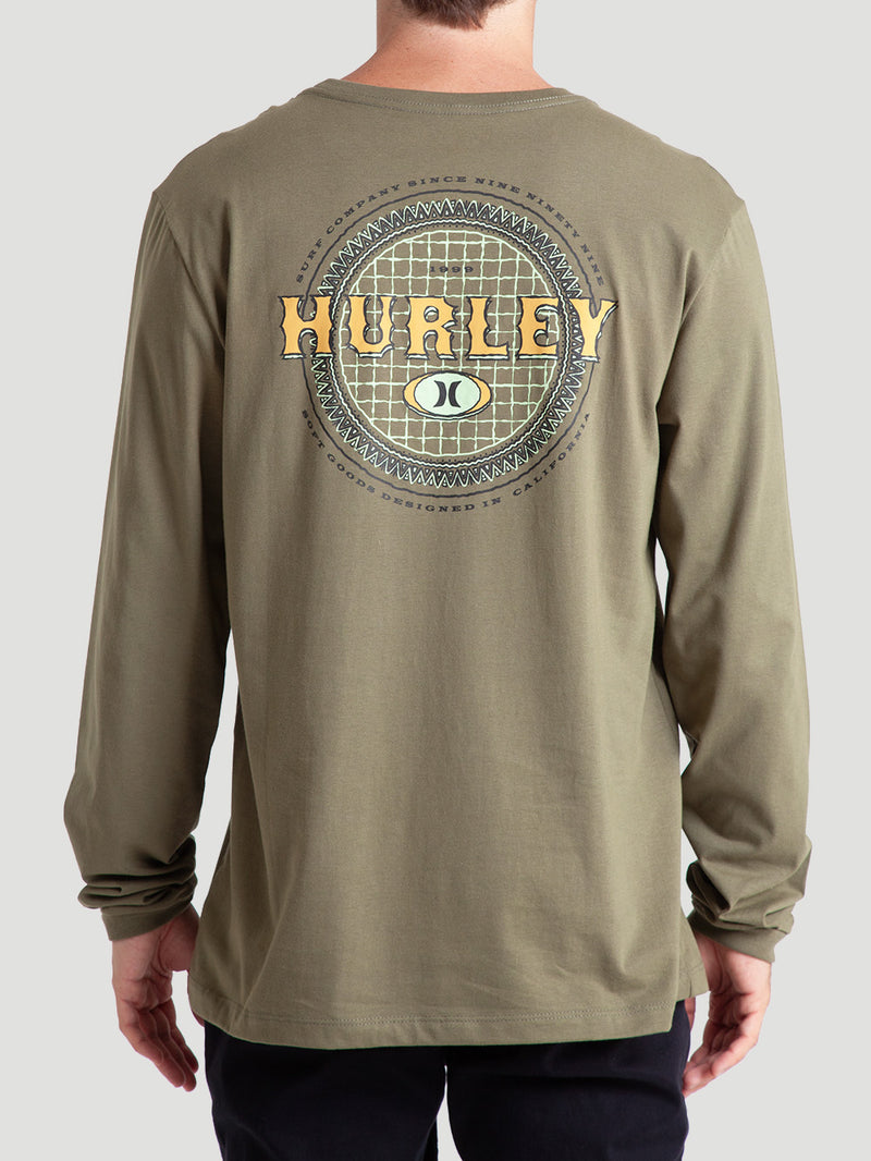 Camiseta Verde Militar Manga Longa Em Algodão Hurley Retro Waves