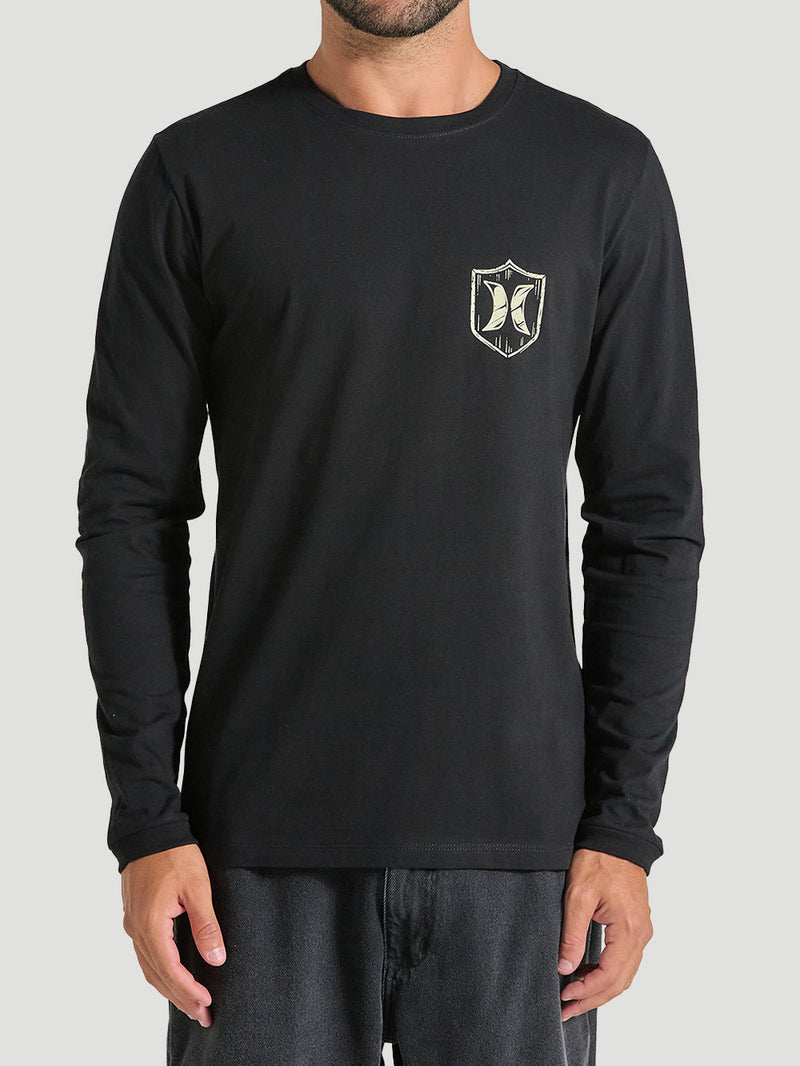 Camiseta Preta Manga Longa Em Algodão Hurley Eagle