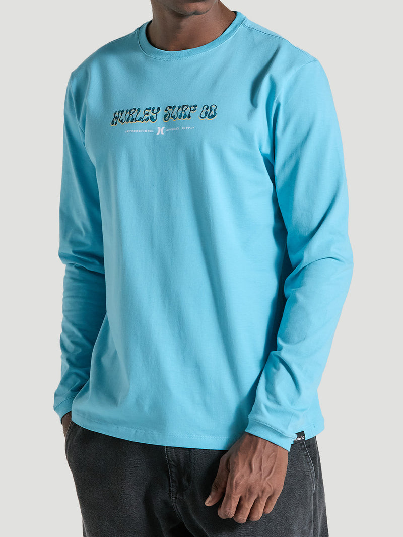 Camiseta Azul Manga Longa Em Meia Malha Hurley Poster