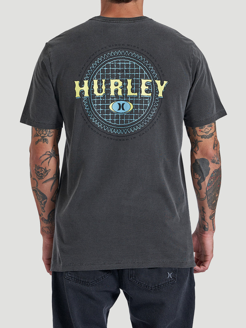 Camiseta Preta Manga Curta Estampa Surf Hurley Retro Waves