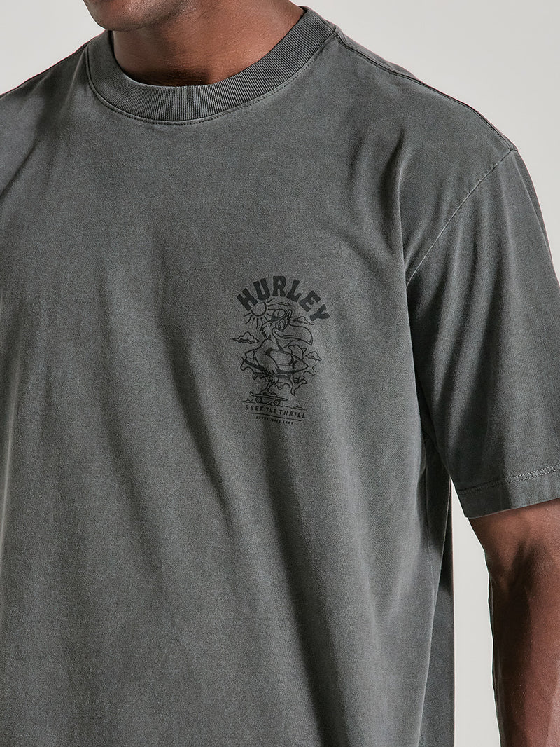 Camiseta Oversized com Estampa Preta Manga Curta Hurley Seek