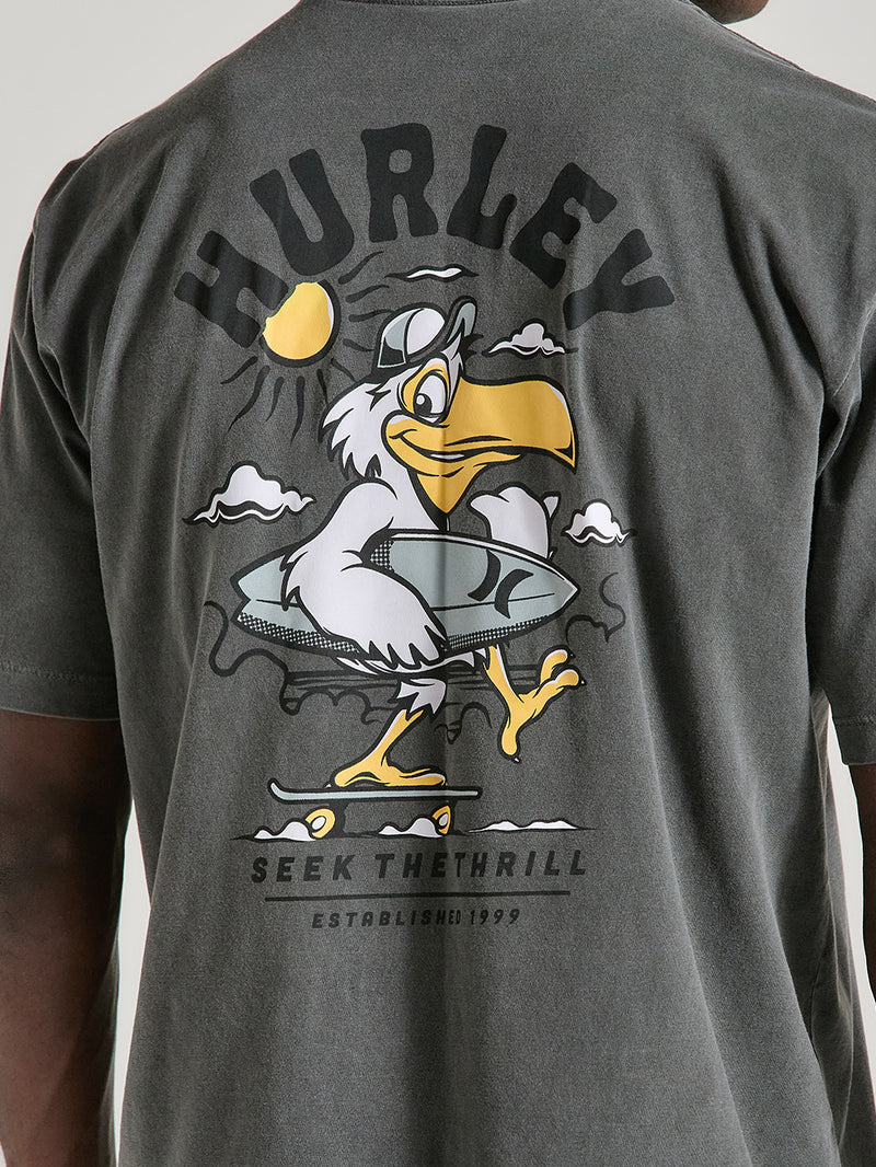 Camiseta Oversized com Estampa Preta Manga Curta Hurley Seek