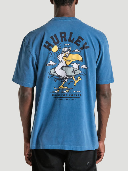 Camiseta Oversized com Estampa Azul Marinho Manga Curta Hurley Seek