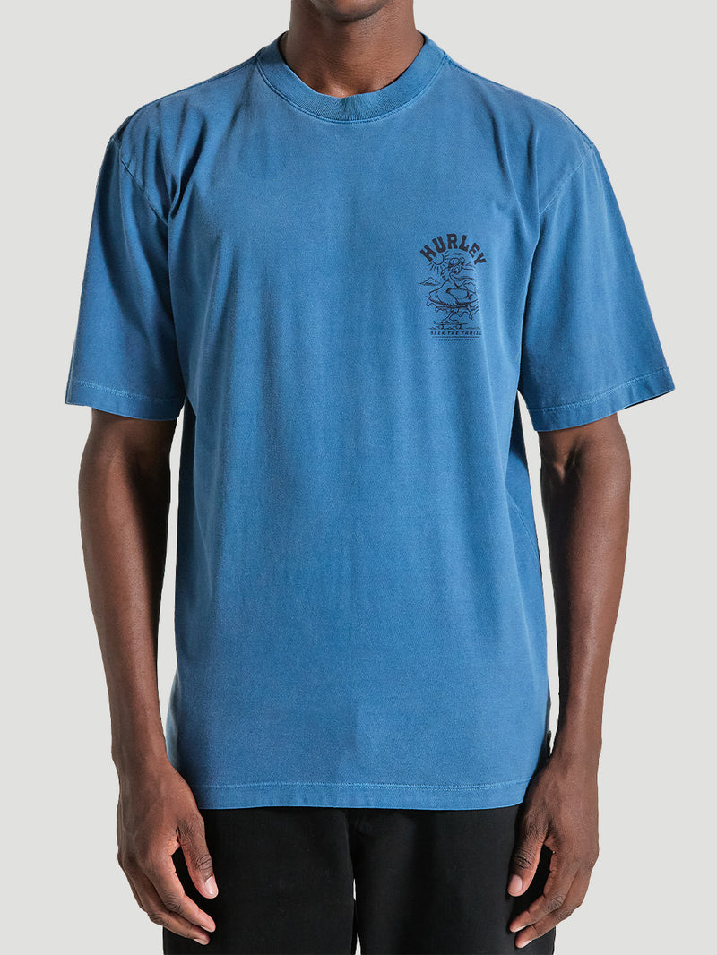 Camiseta Oversized com Estampa Azul Marinho Manga Curta Hurley Seek