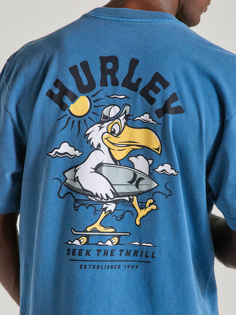 Camiseta Oversized com Estampa Azul Marinho Manga Curta Hurley Seek