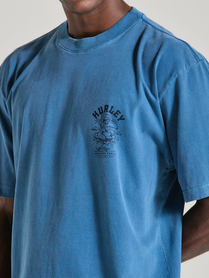 Camiseta Oversized com Estampa Azul Marinho Manga Curta Hurley Seek