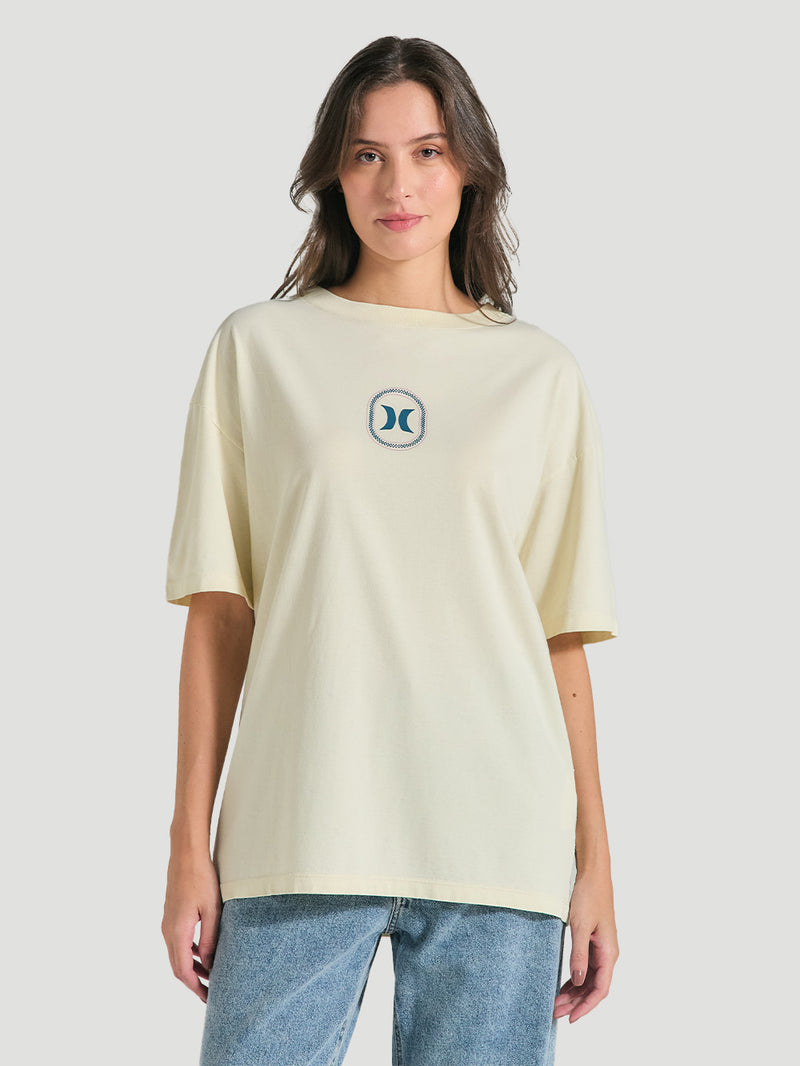 Camiseta Oversized Off White Manga Curta Hurley Girl Trip
