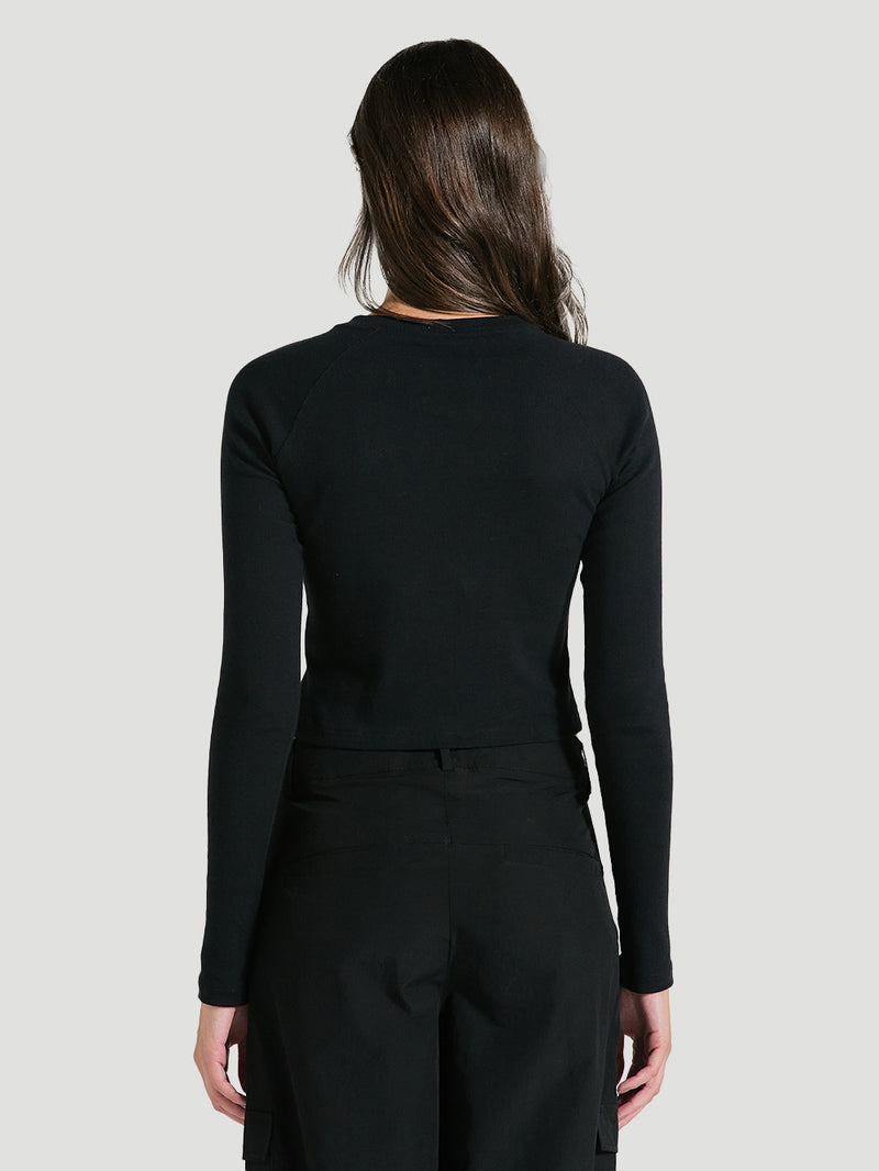 Blusa Cropped Preta Manga Longa Hurley Mountain