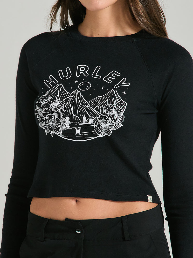 Blusa Cropped Preta Manga Longa Hurley Mountain