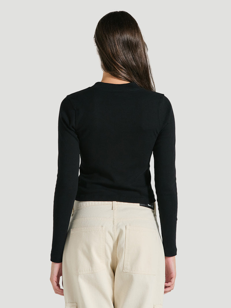 Blusa Feminina Manga Longa Cropped Preta Hurley Icon