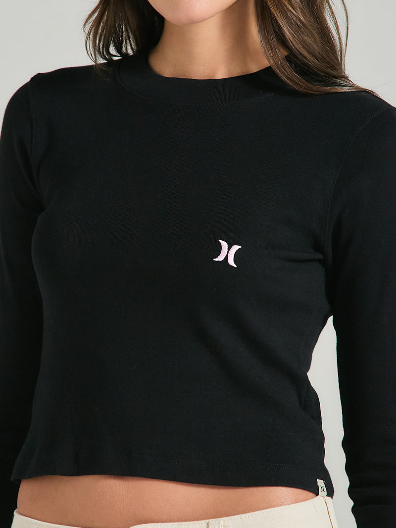 Blusa Feminina Manga Longa Cropped Preta Hurley Icon